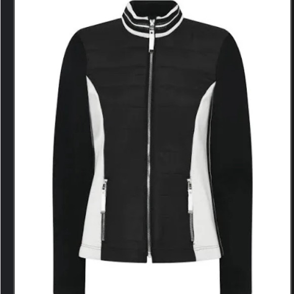 Women's Athleisure Jacket Size 6 I'CONA Full Zipper Black and White NWT - Picture 2 of 7